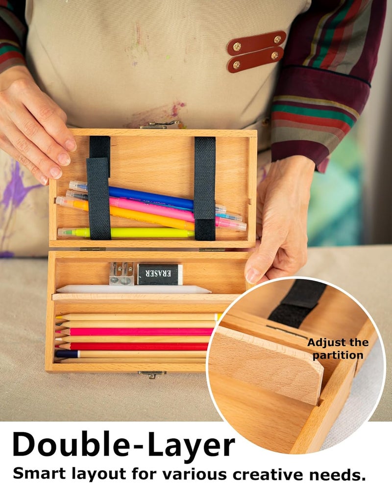 Dajar Artist Supply Box with Locking Clasps, Small Wooden Art Tool Box for Artist Supplies, Brushes, Pencils, Erasers, Tool Storage Organizer, Natural - Image 4